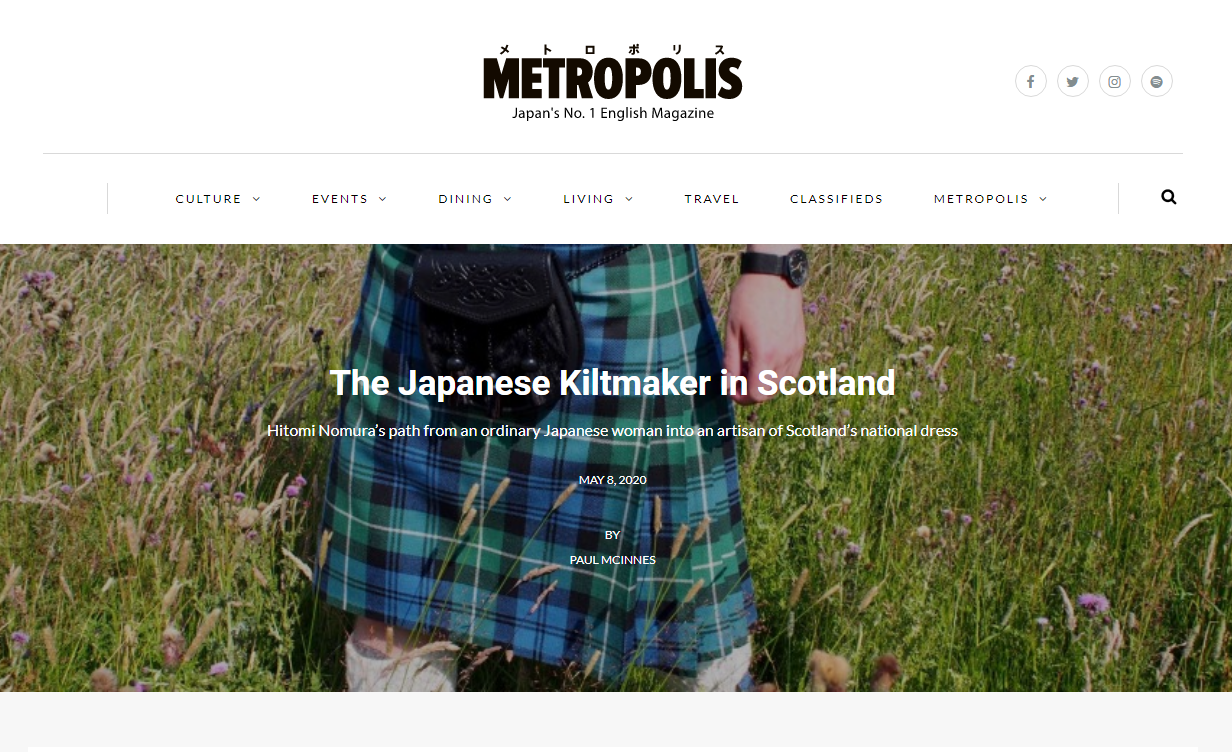 メディア Metropolis Magazineにインタビューが掲載されました Hitomi Kiltmaker スコットランドキルト専門店